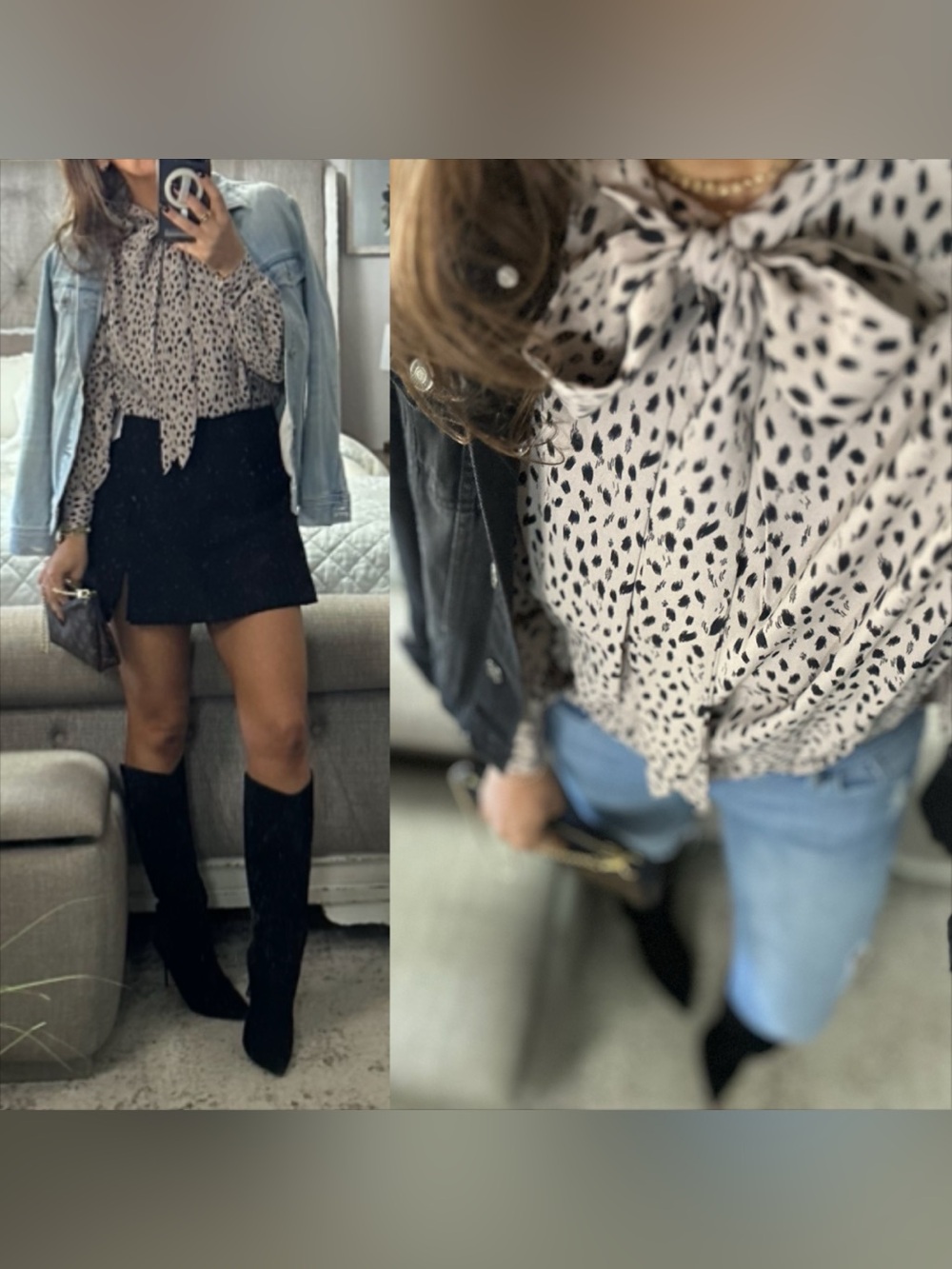 New🍂 Beautiful Neutral Animal Print Tie Neck Blouse